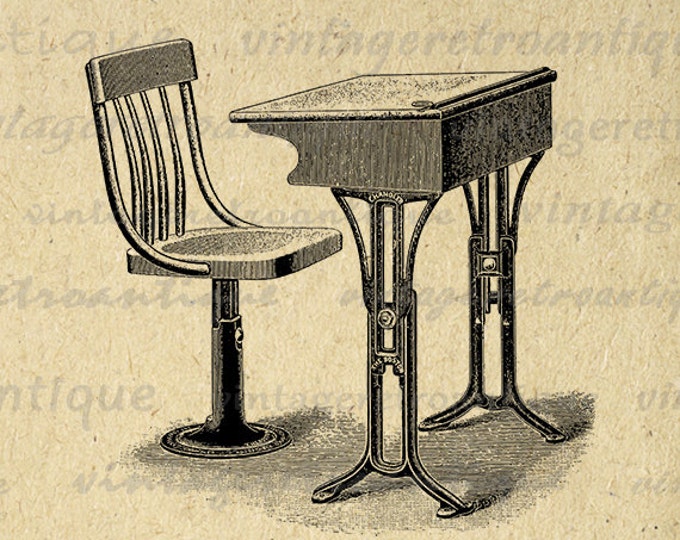 Digital Antique Desk and Chair Graphic Printable Image Download Artwork Vintage Clip Art Jpg Png Eps HQ 300dpi No.2952