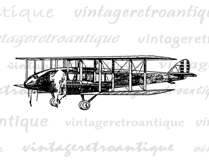 Antique Biplane DeH-7 Digital Graphic Printable Vintage Airplane Image Plane Download Clip Art Jpg Png Eps HQ 300dpi No.1571