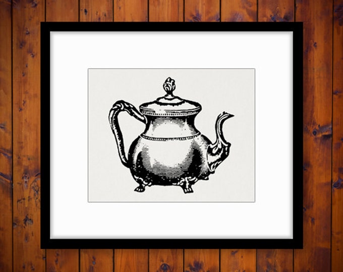 Printable Image Teapot Digital Tea Pot Illustration Graphic Download Vintage Clip Art for Transfers Printing etc HQ 300dpi No.1528