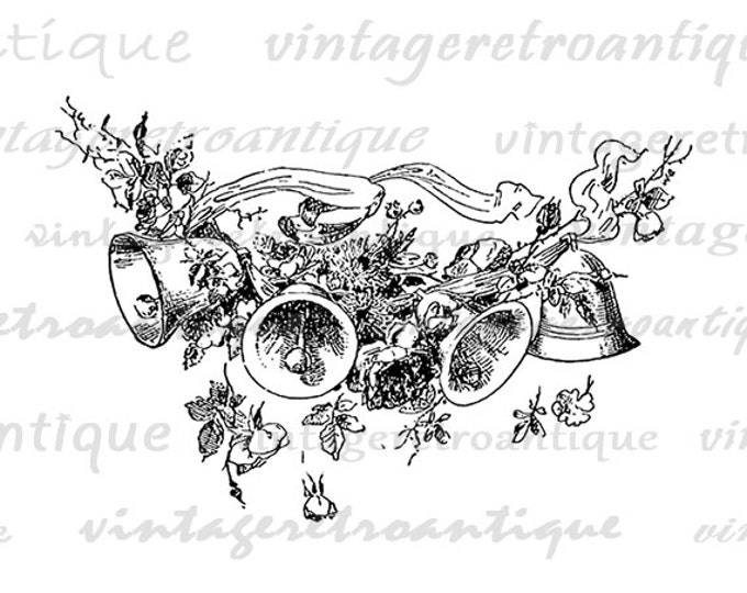 Digital Christmas Bells Image Graphic Printable Download Illustration Vintage Clip Art Jpg Png Eps HQ 300dpi No.2312