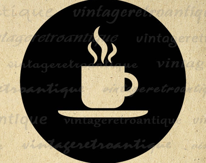 Printable Graphic Coffee Cup Icon Digital Coffee Mug Image Food Restaurant Download Vintage Clip Art Jpg Png Eps HQ 300dpi No.4531