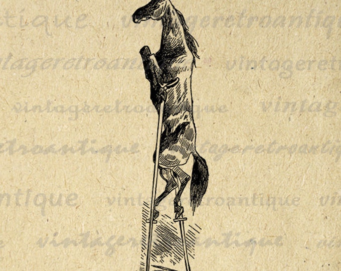 Horse on Stilts Digital Image Download Illustrated Graphic Printable Antique Clip Art Jpg Png Eps HQ 300dpi No.3357