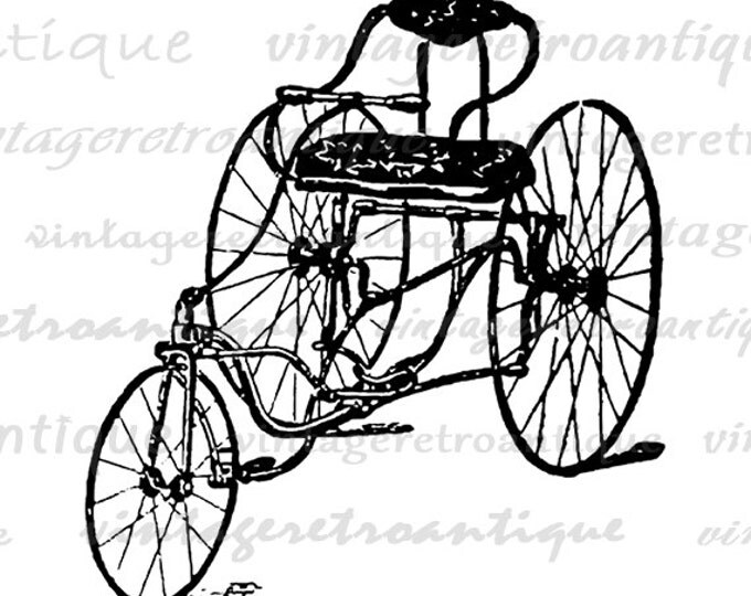 Antique Tricycle Graphic Image Digital Printable Download Vintage Clip Art Jpg Png Eps HQ 300dpi No.1454