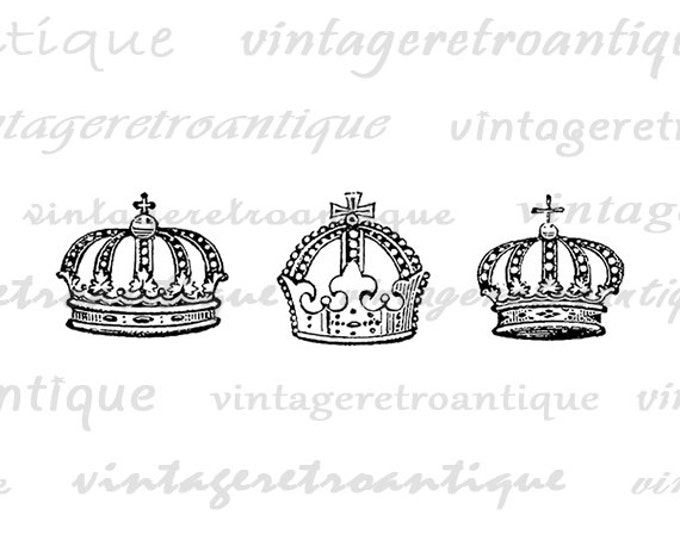 Digital Printable Crowns Download Crown Collage Sheet Graphic Image Vintage Clip Art Jpg Png Eps HQ 300dpi No.624