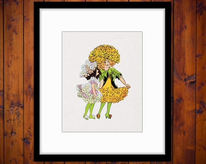 Printable Image Candytuft and Marigold Download Girls Digital Flower Children Graphic Artwork Vintage Clip Art HQ 300dpi No.1150