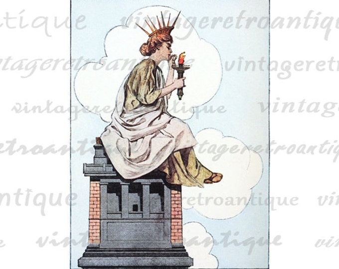 Digital Graphic Statue of Liberty Smoking a Cigarette Download Image Printable Vintage Clip Art HQ 300dpi No.1947