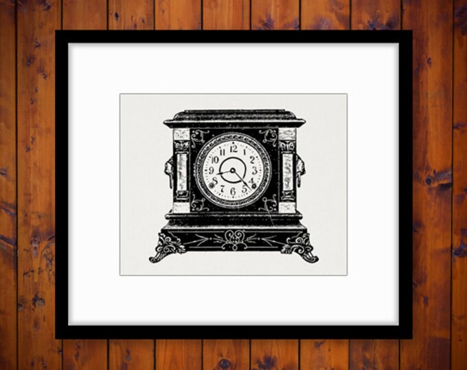 Old Clock Graphic Digital Download Mantle Clock Illustration Image Printable Vintage Clip Art Jpg Png Eps HQ 300dpi No.1419