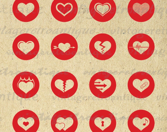 Printable Heart Circles Collage Sheet Digital Download Image Hearts Love Romance Graphic Vintage Clip Art HQ 300dpi No.4037