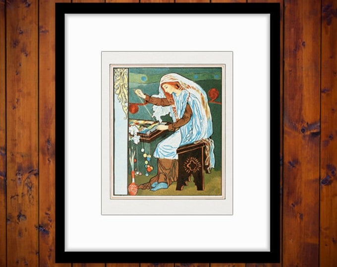 Printable Digital Medieval Seamstress Woman Image Download Color Illustration Graphic Antique Clip Art HQ 300dpi No.2323