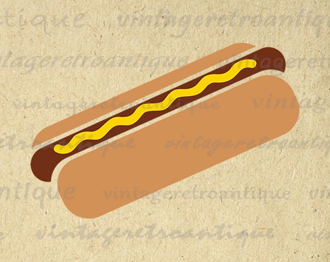 Digital Printable Hot Dog Illustration Graphic Image Download Artwork Vintage Clip Art HQ 300dpi No.4025