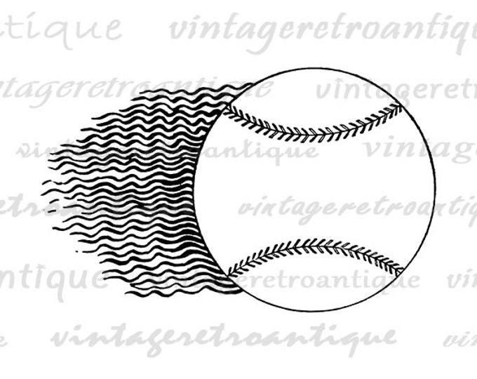 Flying Baseball Image Digital Download Soaring Antique Baseball Graphic Baseball Sports Artwork Printable Vintage Clip Art HQ 300dpi No.4646