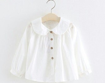 White peasant Blouse, peter pan collar, Girls clothing, long sleeve shirt, Toddler girls clothes
