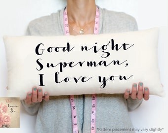 good night superman, i love you, quote pillow, decorative throw, cotton throw pillow, decorative, valentine gift, decorative pillow, pillow