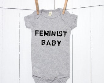 Feminist Baby Organic Cotton Bodysuit Infant Creeper One Piece - Heather Gray Grunge Distressed Style for Boy or Girl Baby
