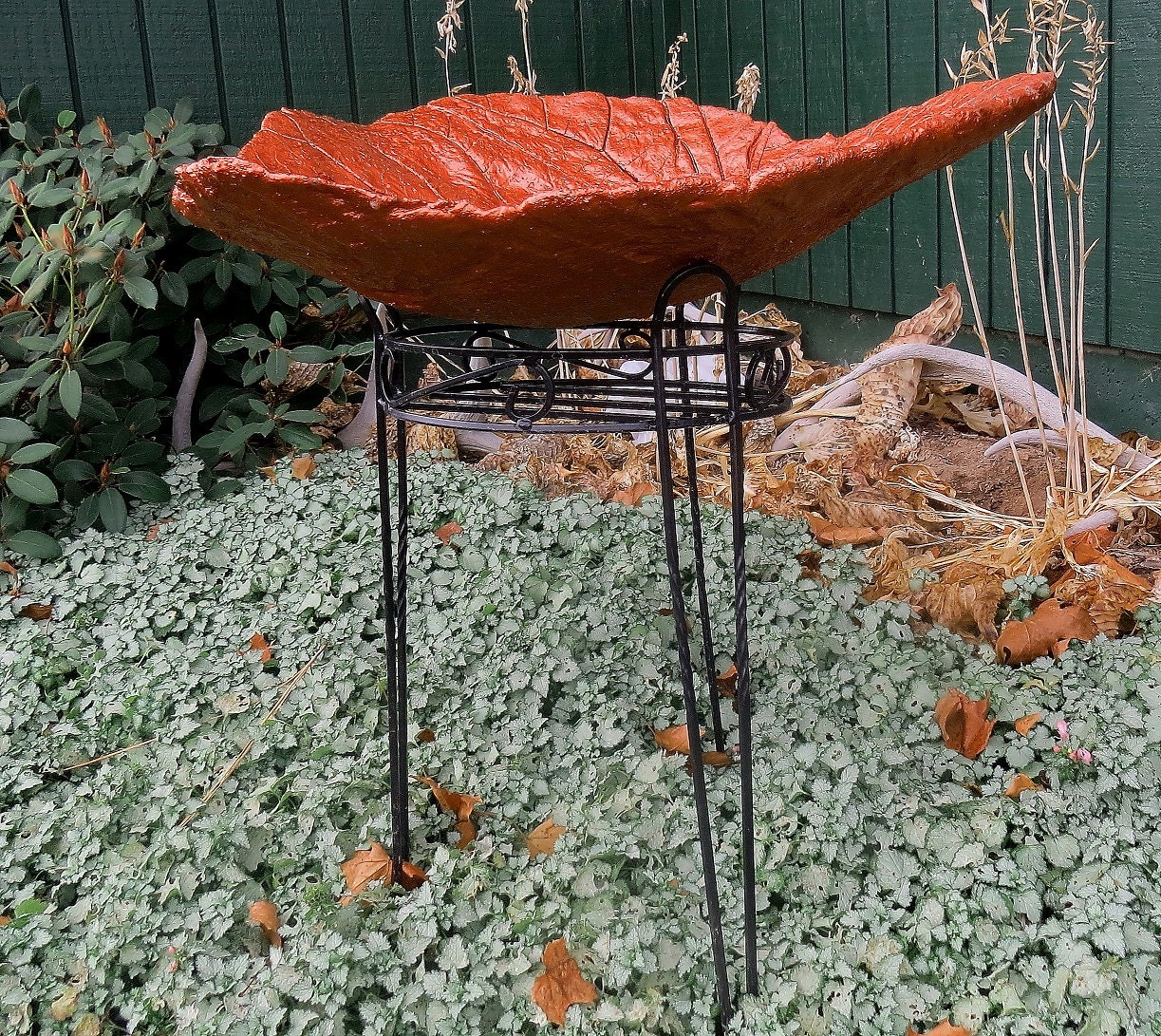Concrete leaf birdbath Copper colored bird bath Yard art