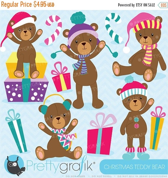 80% OFF SALE Christmas Teddy bear clipart commercial use, vector graphics, digital clip art, digital images - Cl609 Il_570xn