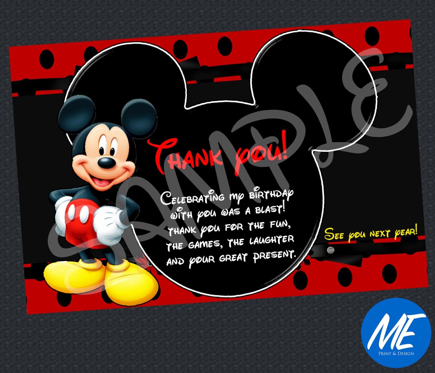 Mickey Mouse Birthday Thank You card