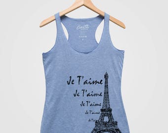 PARIS Eiffel Tower Tank Top Triblend Racerback Tank Top Hand Screen Print