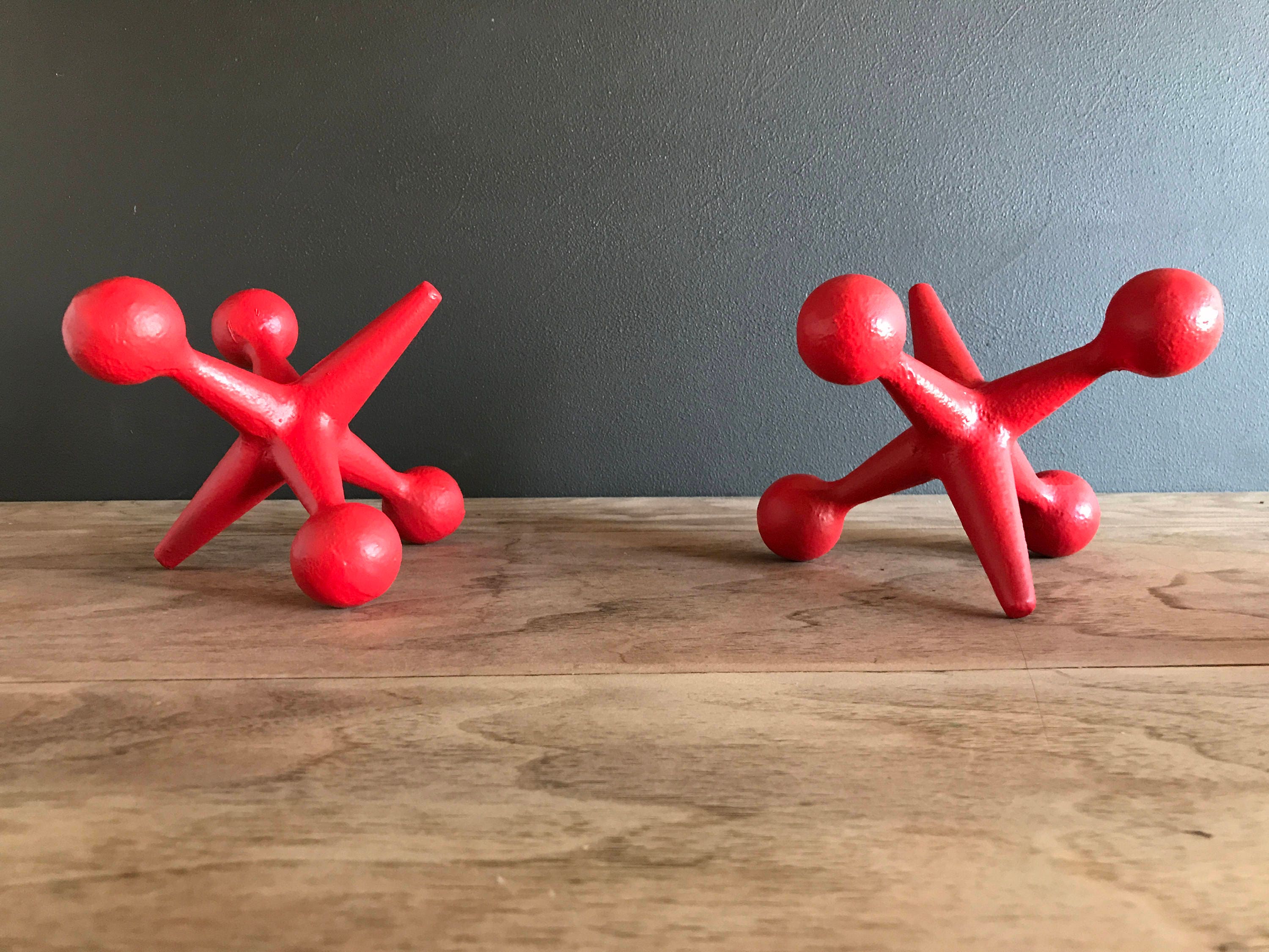 Mid Century Modern Satin Red Home Decor Cast Iron Jacks
