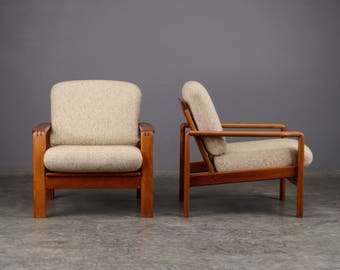 Pair of Mid Century Lounge Chairs Armchairs Teak Danish Modern