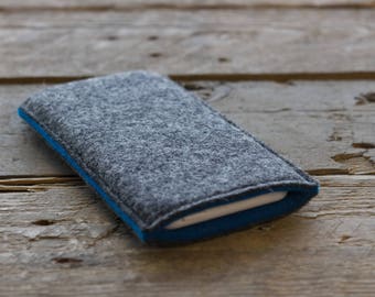 Samsung Galaxy Sleeve / Samsung Galaxy Cover / Samsung Galaxy Case in Mottled Dark Grey and Teal Blue 100% Wool Felt