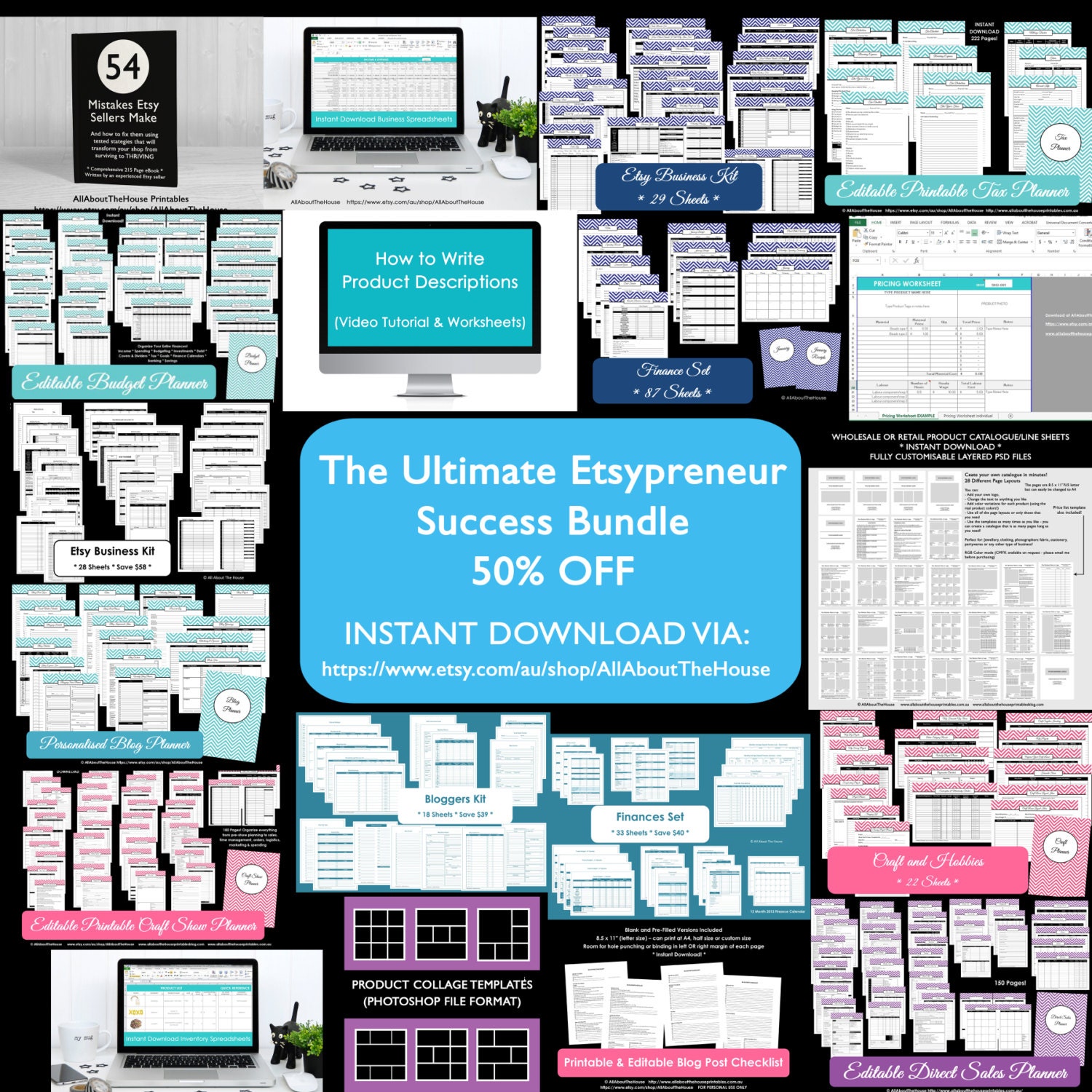 Etsypreneur success bundle ultimate etsy tool resource ebook spreadsheet inventory business planner blog planner finance budget binder organize empire entrepreneur online business instant download 6 figure etsy seller