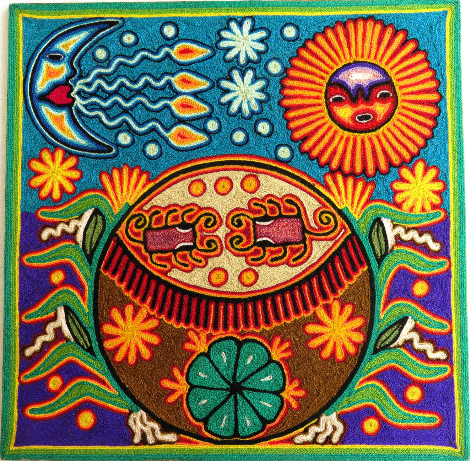 12 Huichol yarn painting 30-005 F Mexican art Mexican