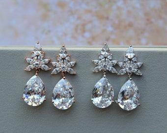 Rose Gold Art deco Earrings, Bridal Earrings ,Crystal Earrings, Wedding Earrings, Crystal Teardrop Earrings Wedding Jewellery