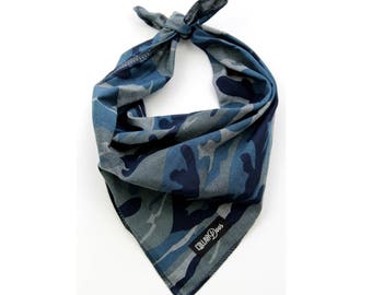 Navy Blue Camo Summer Dog Bandana Traditional Knot Tie Accessory Small Medium Large 'Steel Camo'