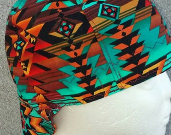 Turquoise Wild Zig Zag Native print Welding Cap--Exact pattern varies with each cap.