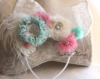 lace bunny ears headband - bunny headband - easter bunny ears headband - bunny rabbit ears - white bunny ears headband - toddler bunny ears