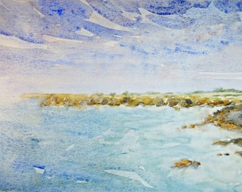 Côte Sauvage, Quiberon III Bretagne original watercolor, home deco France, french art, french painting, french decor, sea painting, sea art
