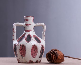 Small Ceramic Vase, Fat Lave Vase, Red White Black, Flower Vase