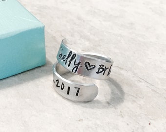 SALE Personalized bridesmaid gift set bridesmaid jewelry set personalized wrap ring with wedding date and name bridesmaid maid of honor