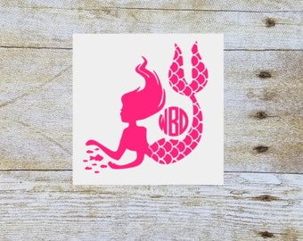 Monogram mermaid decal, monogram decal, monogram sticker, mermaid sticker, mermaid decal, monogram car decal, beach monogram decal, monogram