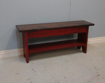 Country Bench With Shelf / Entryway Bench / Wooden Red Bench / cottage Storage Bench / Primitive Bench / Farmhouse Bench / Rustic Bench