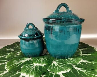 Turquoise Kitchen Canister Set, Handmade Pottery