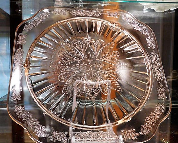 Pink Depression Glass Cake Plate ADAM Pattern 1930s Art Deco Cake Plate Wedding Reception Table Country Cottage Farm Farmhouse Home Decor