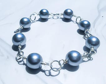 Wrapped silver pearl bracelet - Yoga bracelet - Beaded bracelet - Bohmeian bracelet - Wire Wrapped Bracelet - Pearl Bracelet