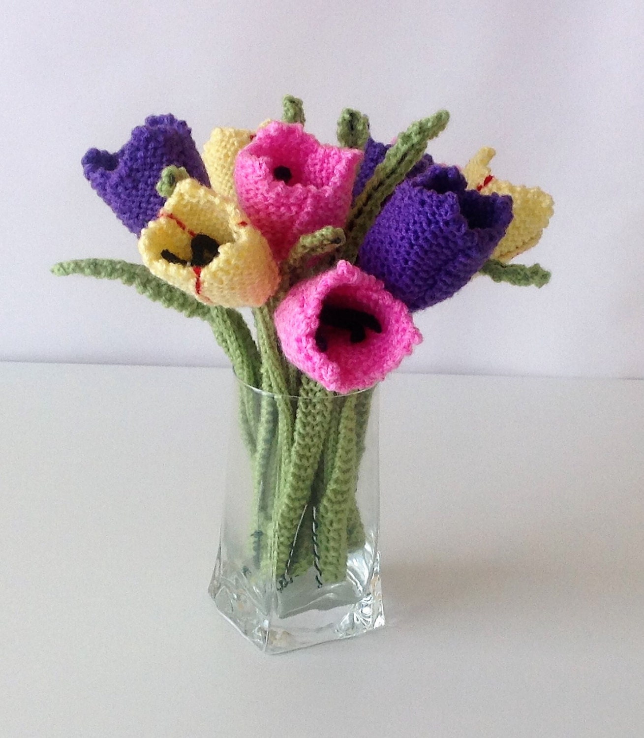 Flower knitting pattern, Knitting pattern for tulips, Knitted tulips, , floral display, knitted