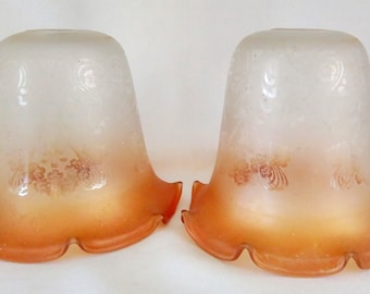 2 Edwardian Style Glass Lamp Shades. Frosted Glass Lamp Shades. Etched Lamp Shades. Lighting
