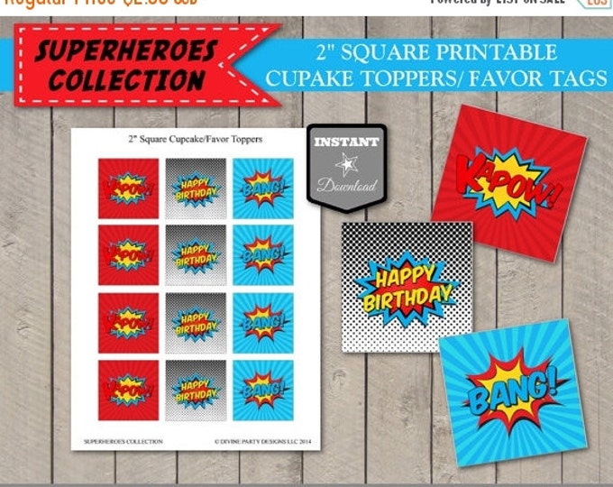 SALE INSTANT DOWNLOAD Superhero Cupcake Toppers / Favor Tags / 2 Inch Squares / Superheroes Collection / Item #503