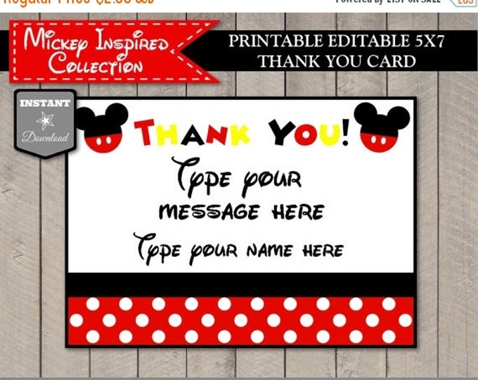 SALE INSTANT DOWNLOAD Editable Mouse 5x7 Thank You Card / Type Your Message / Printable Diy / Item #1558