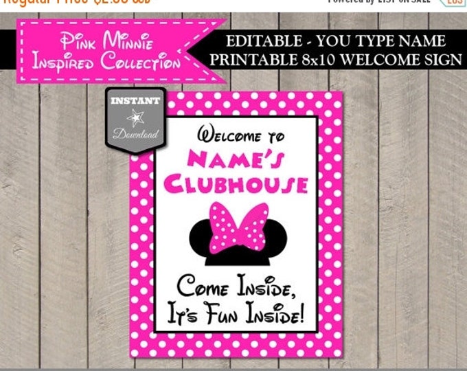 SALE INSTANT DOWNLOAD Editable Hot Pink Mouse 8x10 Come Inside Welcome Sign / You Type Name / Hot Pink Mouse Collection / Item #1711