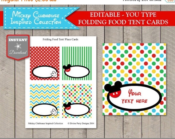 SALE INSTANT DOWNLOAD Mouse Clubhouse Editable Printable Food Tent Cards / Place Cards / You Type Text / Clubhouse Collection / Item #1646