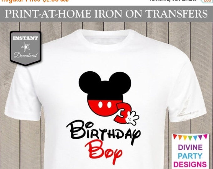 SALE INSTANT DOWNLOAD Print at Home Mouse Birthday Boy 3 Printable Iron On Transfer / T-shirt / Family / Trip / Item #2342