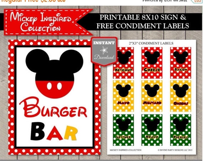 SALE INSTANT DOWNLOAD Printable 8x10 Mouse Burger Bar Printable Sign / Free Condiment Labels / Classic Mouse Collection / Item #1592