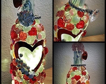 Valentine Hearts and Ring Wine Bottle Light
