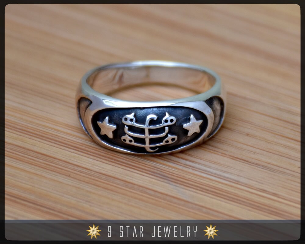 BRS7 Sterling Silver Baha'i Ringstone Symbol Ring by 9StarJewelry