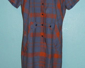 60s70s Plaid Cotton Blend "Sears" Rockabilly Hipster Day Dress — Size XL, 16-18